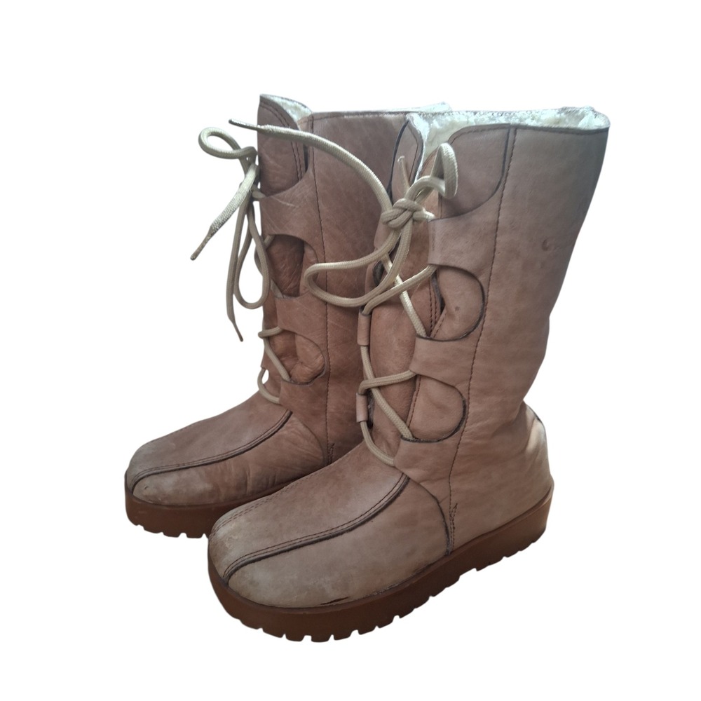 Y2k Vintage Garmont Sherpa Womens sz 7 Leather Platform Lace Chunky Boots‎ Italy